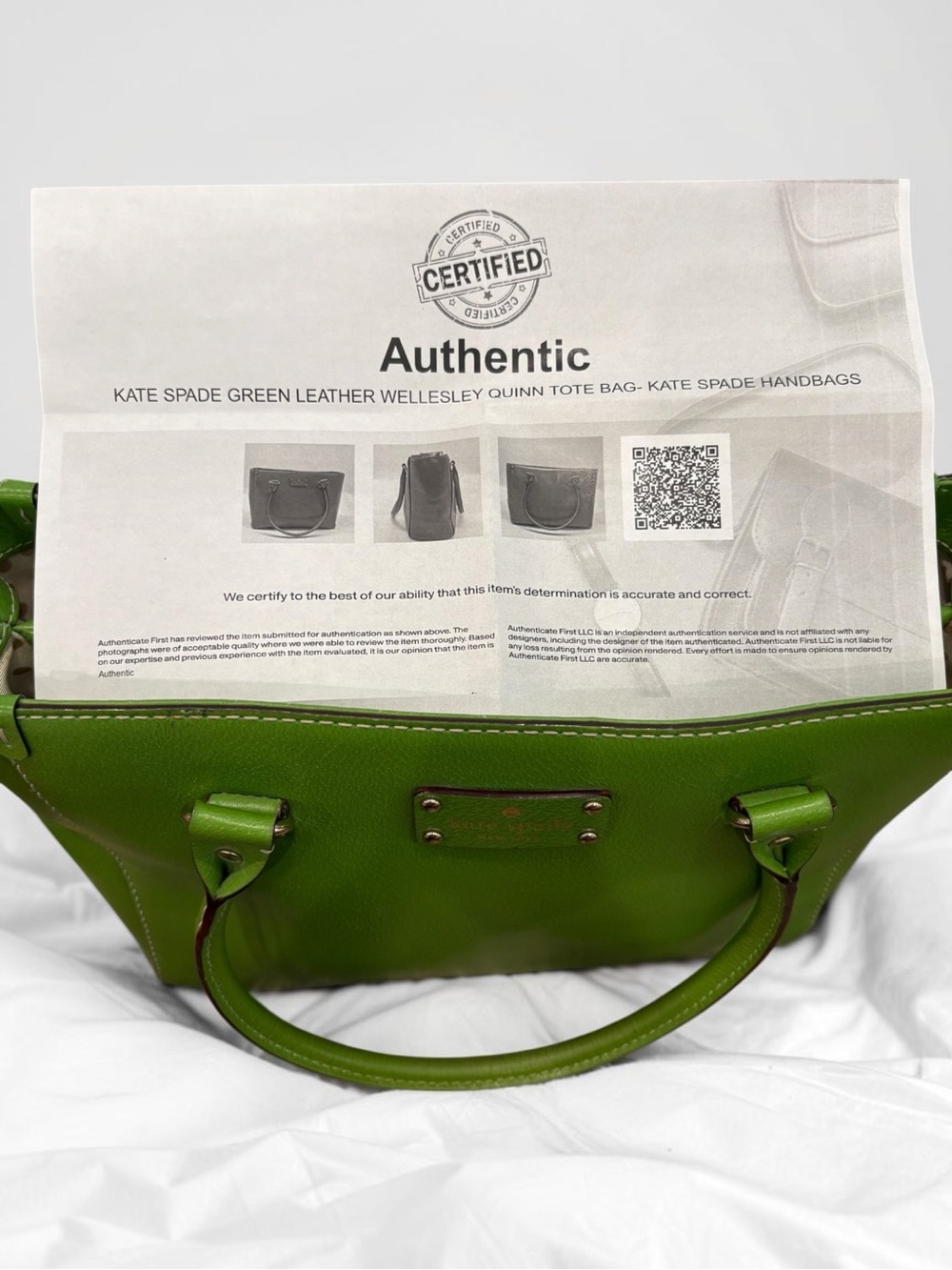 Kate Spade Wellesley Quinn Vine Green Leather Satchel Tote Bag WKRU1428 Emerald - Picture 2 of 16